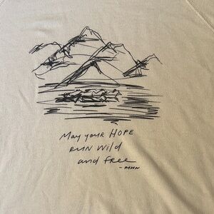 Anthropologie Cream Long Sleeve Tee with Black Mountain Design